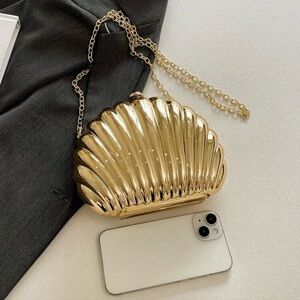 Gold Shell Clutch Crossbody Bag
